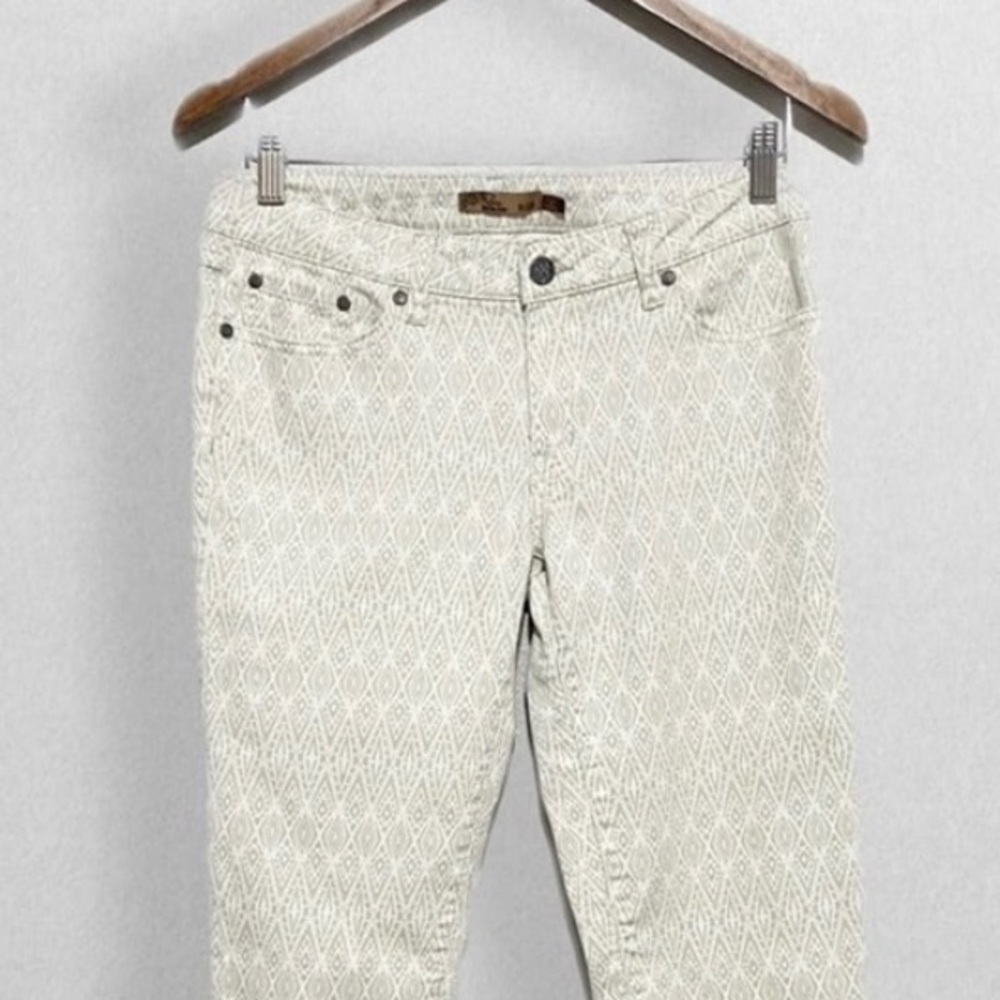 prAna Organic Cotton White & Tan Diamond Print Skinny Jeans Women’s Size 8/29
